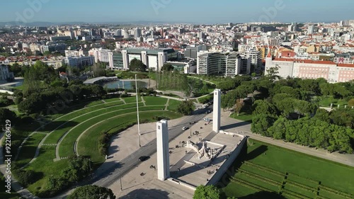 Aerial Shot Of Famous Parque Eduardo Vii In Residential City - Lisbon, Portugal photo