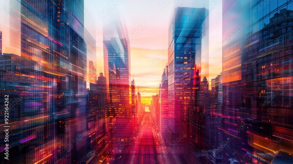 Obraz premium Cityscape with Blurred Lights and Vibrant Colors