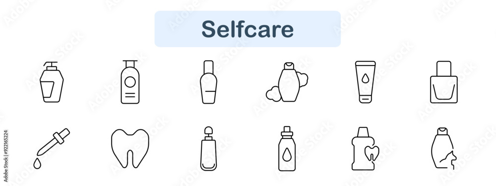 Selfcare set icon. Soap, lotion, perfume, shampoo, nail polish, dropper, tooth, skincare, beauty, grooming, health, cosmetic, wellness, treatment, personal, hygiene, brush, care, hygiene. Selfcare set icon. Soap, lotion, perfume, shampoo, nail polish, dropper, tooth, skincare, beauty, grooming, health, cosmetic, wellness, treatment, personal, hygiene, brush, care, hygiene.