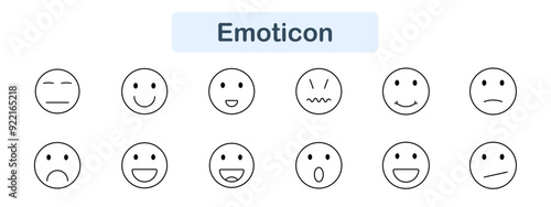 Emoticon set icon. Expressions, happy, sad, angry, surprised, neutral, face, emotion, mood, reaction, smile, frown, digital, communication, online, symbol, character, emoji, feelings, chat.