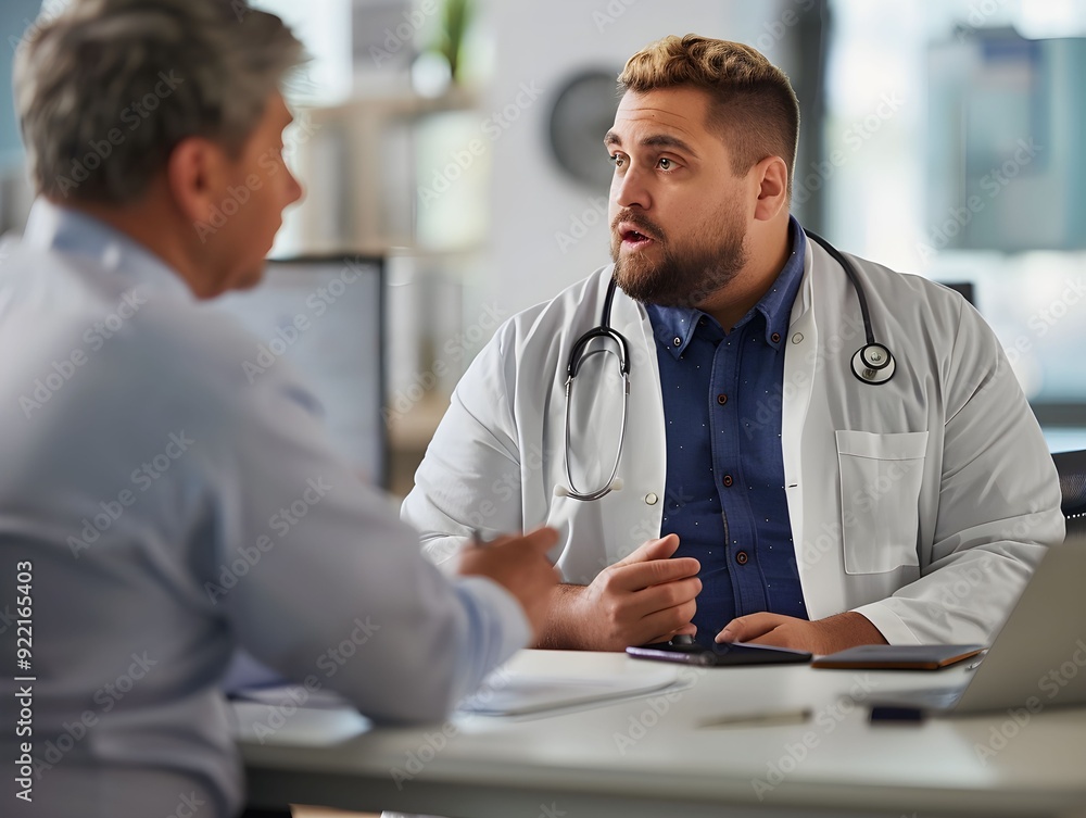 Doctor consulting with a patient in a modern medical office during the day Doctor consulting with a patient in a modern medical office during the day