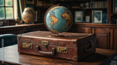 Antique Travel Items on Wooden Table Evoking Wanderlust