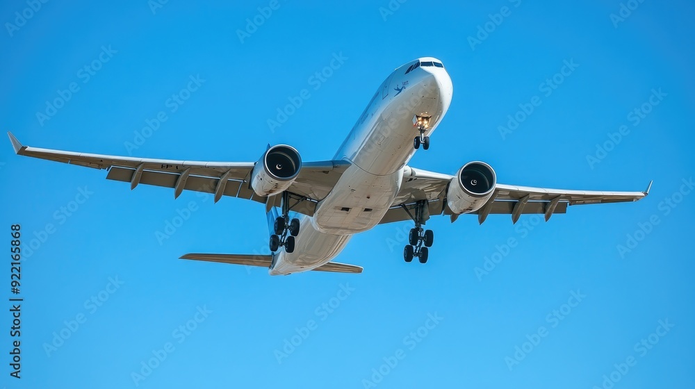 A civil jet airliner takes off, its powerful engines roaring as it ascends into a clear blue sky, representing the marvel of modern aviation A civil jet airliner takes off, its powerful engines roaring as it ascends into a clear blue sky, representing the marvel of modern aviation