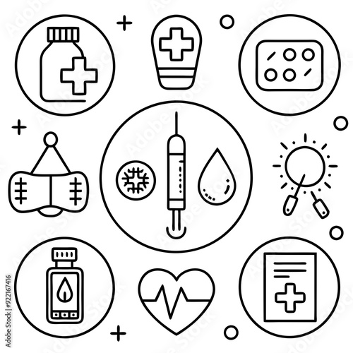 Diabetes Care Icons, Blood Sugar Test Silhouette Black Vector