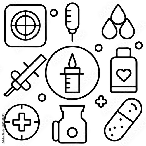 Diabetes Care Icons, Blood Sugar Test Silhouette Black Vector