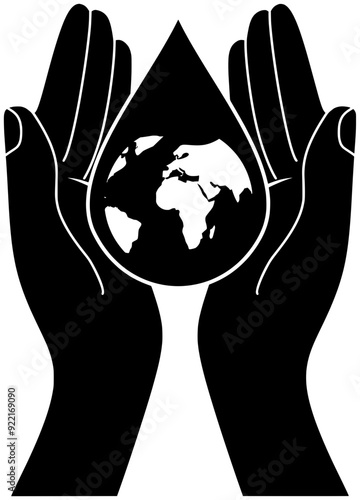 environment illustration drop silhouette save logo world icon nature outline earth ecology water life conservation clean global faucet day shape environmental care hand for vector graphic background