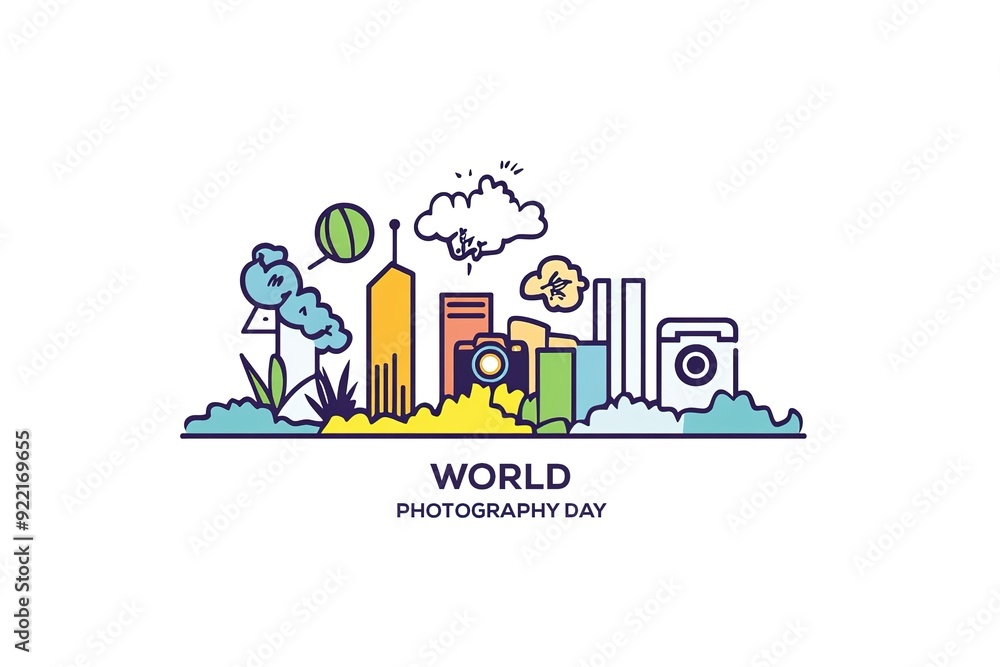 Fototapeta premium World Photography Day with World Map Background, photographer taking photo. World Photography Day social media banner and instagram banner post design