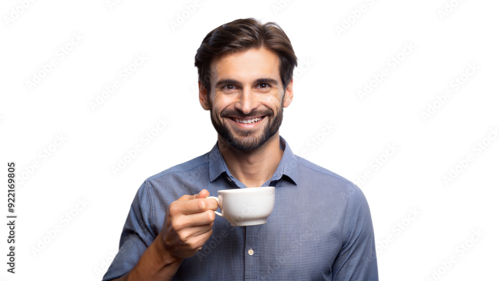 Man drinking coffee isolated on transparent background Man drinking coffee isolated on transparent background