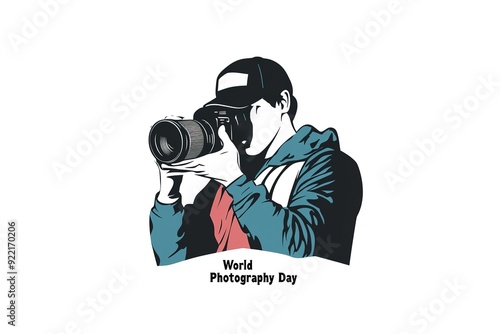 World Photography Day with World Map Background, photographer taking photo. World Photography Day social media banner and instagram banner post design