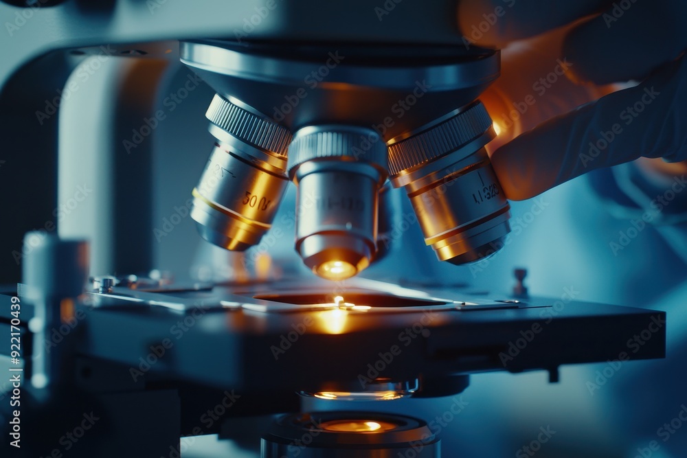 A close-up shot of a microscope being used in a laboratory, highlighting precision instruments in a scientific research environment. A close-up shot of a microscope being used in a laboratory, highlighting precision instruments in a scientific research environment.