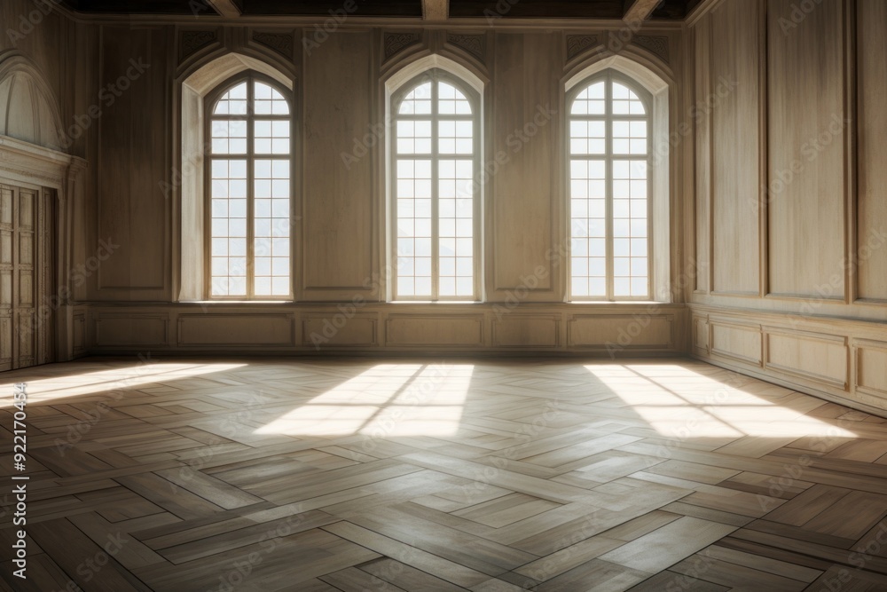 Fototapeta premium Inside castle empty flooring window wood.