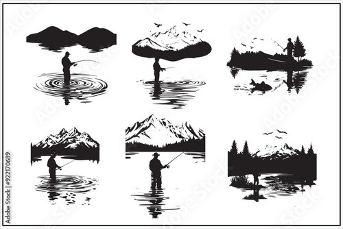 Fishing Silhouettes with Sunset Scenes