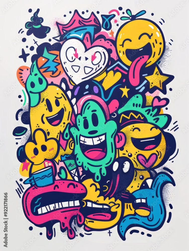 Fototapeta premium Doodle Art Illustration for Merchandise Clothing, Fashion Textile, Sport Apparel and Clothes Design Printing, Street Art Graffiti Pattern, Colorful Streetwear Design Bundle.