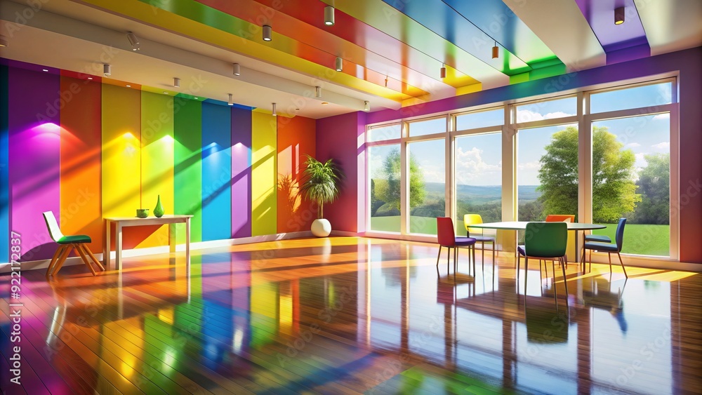 Reflective Rainbow Room: Colorful, inspiring, mood-boosting, natural light, rainbow accents Reflective Rainbow Room: Colorful, inspiring, mood-boosting, natural light, rainbow accents