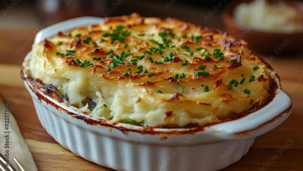 Creamy fish pie topped with fluffy mashed potatoes Creamy fish pie topped with fluffy mashed potatoes