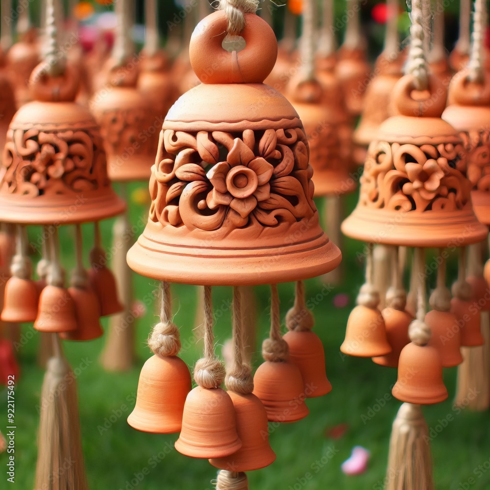 Obraz premium Terracotta Bells bells crafted from terracotta clay producing