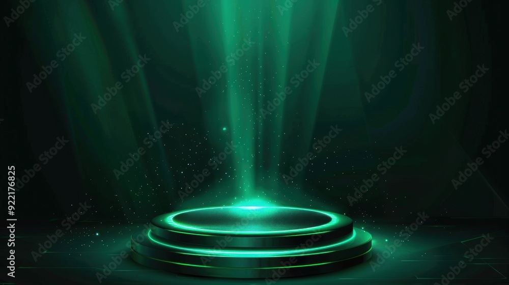 A vibrant and striking circular product display illuminated by green lighting, creating a dramatic and eye-catching presentation