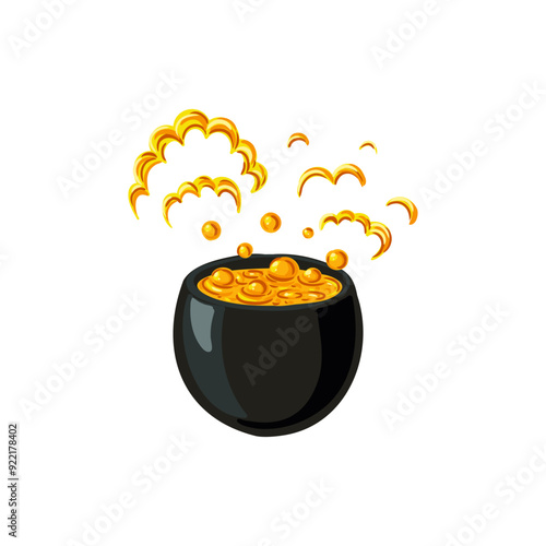 vector drawing witch cauldron with magic potion, hand drawn halloween illustration