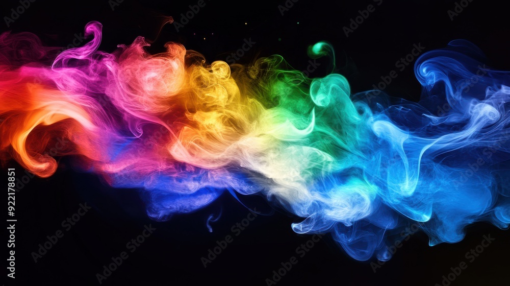 Fototapeta premium Colorful rainbow smoke on a black background. Background from the smoke of vape