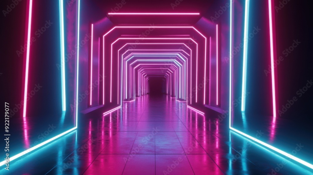 3D abstract background with neon lights. neon tunnel.space construction. 3d illustration 3D abstract background with neon lights. neon tunnel.space construction. 3d illustration