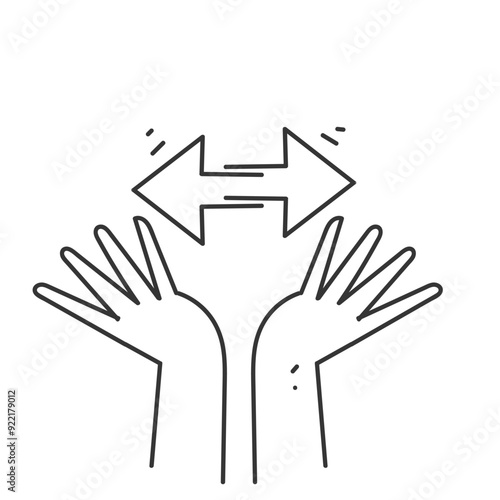 hand drawn doodle a pair of arrows in opposite directions illustration