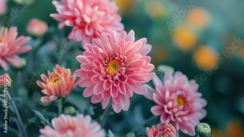 A close-up background of a pink chrysanthemum, showcasing its delicate petals and vibrant color for a natural and floral aesthetic