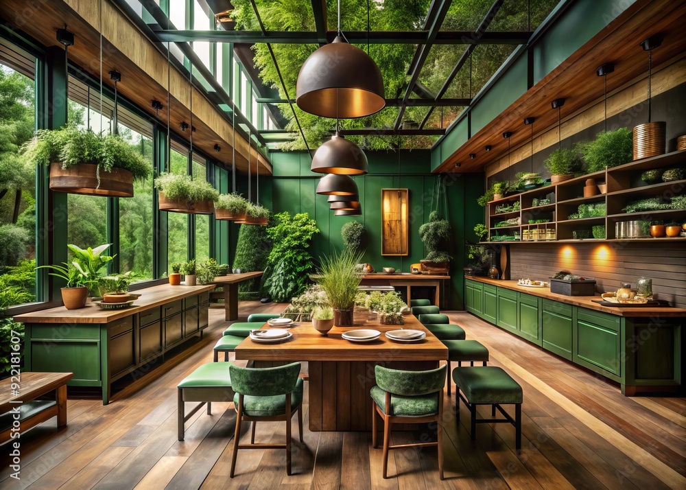 Naklejka premium Serene Umami Haven: Calming, earthy, savory, deep green, culinary sanctuary