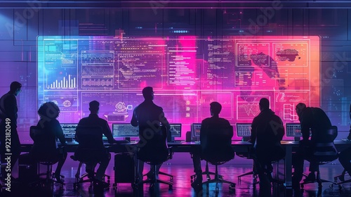 Wallpaper Mural A team of developers and designers collaborating on a software project, with code on screens and design sketches on a table, illustrating the synergy between creativity and technology Torontodigital.ca