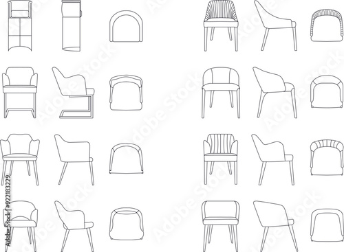 A set of chair models with a view from three angles