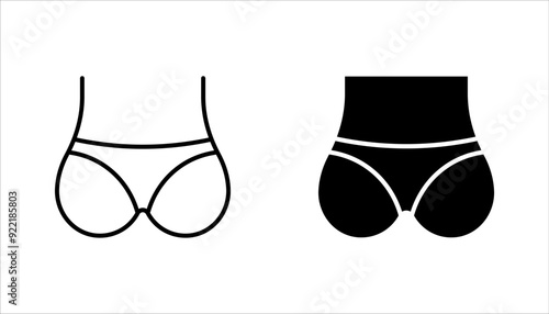 Female buttocks icon set, butt or ass line art, buttock augmentation vector illustration on white background