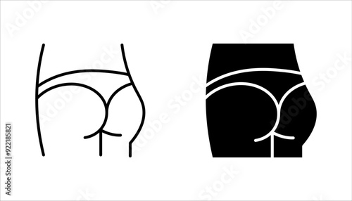 Female buttocks icon set, butt or ass line art, buttock augmentation vector illustration on white background