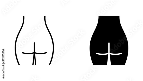 Female buttocks icon set, butt or ass line art, buttock augmentation vector illustration on white background