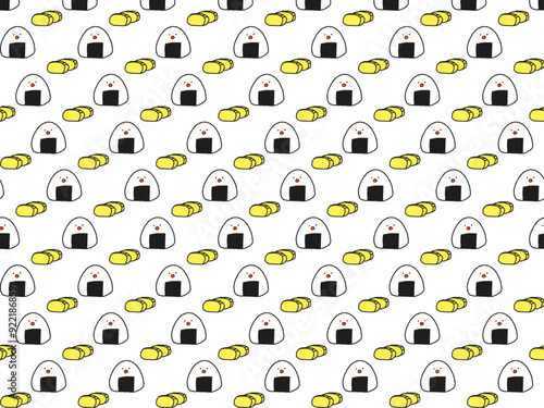 おにぎりとたくあん手描きイラストパターン柄　テクスチャ素材