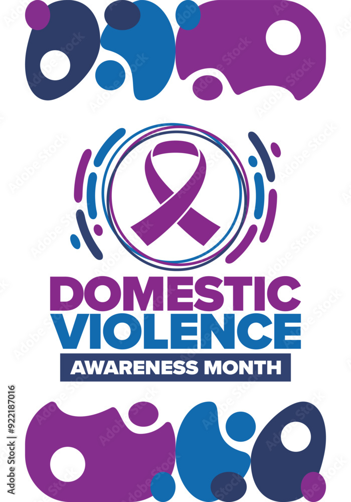 Fototapeta premium Domestic Violence Awareness Month in October. Celebrate annual in United States. Awareness purple ribbon. Day of Unity. Prevention campaign. Stop women abuse. Poster, banner and background. Vector
