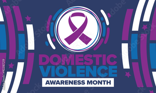 Domestic Violence Awareness Month in October. Celebrate annual in United States. Awareness purple ribbon. Day of Unity. Prevention campaign. Stop women abuse. Poster, banner and background. Vector