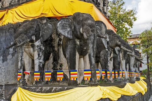 Wat Chiang Man, the Chedi Chang Lom, also called the Elephant Chedi in Chiang Mai, Thailand photo