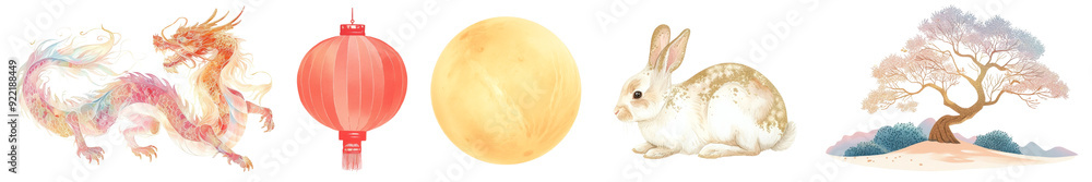 Mid-autumn festival png cut out element set Mid-autumn festival png cut out element set