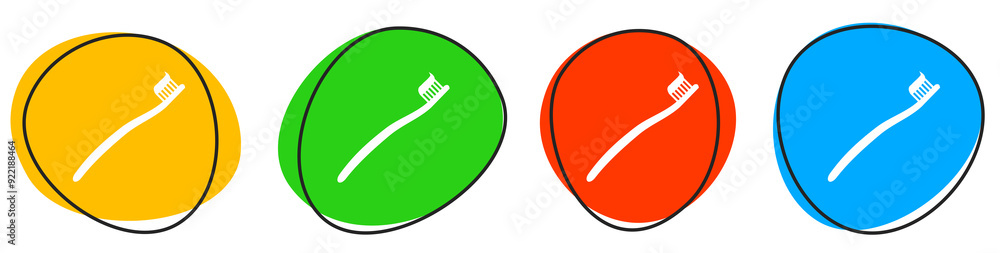 4 bunte Icons: Zahnbürste - Button Banner 4 bunte Icons: Zahnbürste - Button Banner