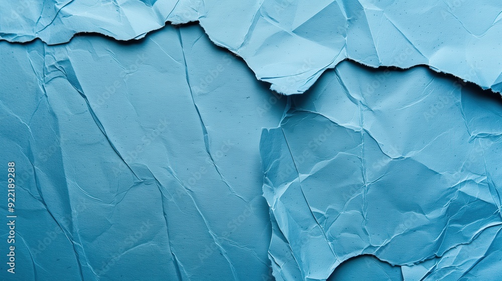 Obraz premium Close-up of wrinkled blue paper texture, ideal for scrapbooking and crafting. Top view
