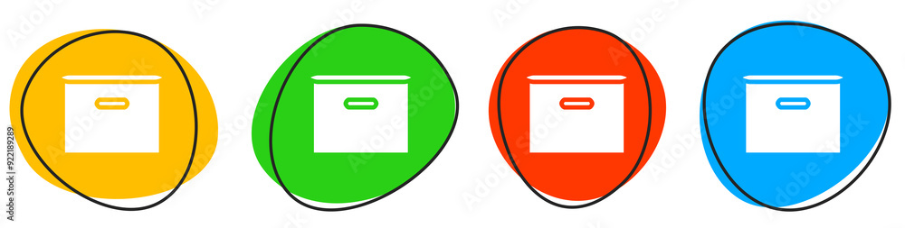 4 bunte Icons: Kiste - Button Banner 4 bunte Icons: Kiste - Button Banner