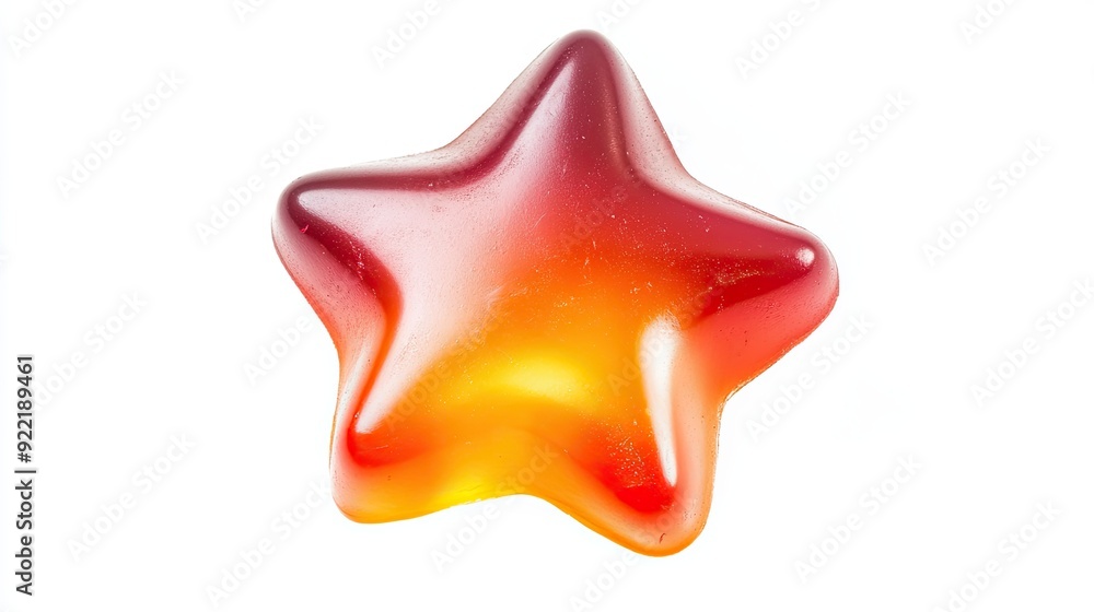 Top Down View of a Glossy Gummy Star Candy in a Juicy Gradient on a Pure White Background Top Down View of a Glossy Gummy Star Candy in a Juicy Gradient on a Pure White Background