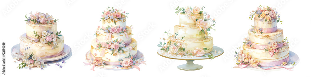 Watercolor wedding cake png cut out element set Watercolor wedding cake png cut out element set