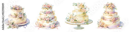 Watercolor wedding cake png cut out element set