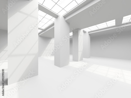 Minimalistic room space. White clean empty architecture interior