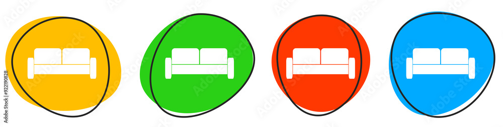 4 bunte Icons: Couch - Button Banner 4 bunte Icons: Couch - Button Banner