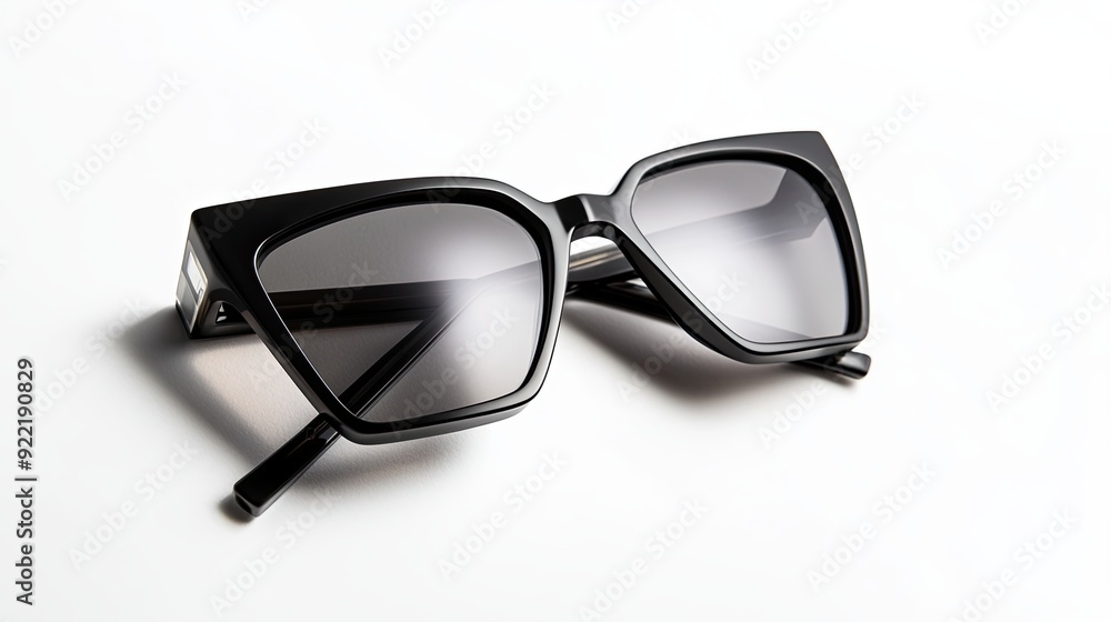 Sleek Black Sunglasses on White Background With Studio Lighting and Minimalistic Design Luxury Look
