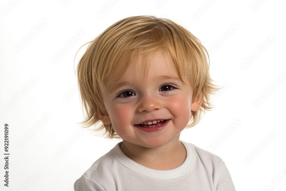 A joyful child with golden hair smiles brightly in a minimalist setting, capturing the essence of innocence and happiness A joyful child with golden hair smiles brightly in a minimalist setting, capturing the essence of innocence and happiness
