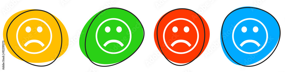 4 bunte Icons: Schlechte Zufriedenheit - Button Banner 4 bunte Icons: Schlechte Zufriedenheit - Button Banner
