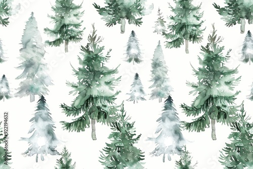 Watercolor seamless pattern of evergreen trees on a light background