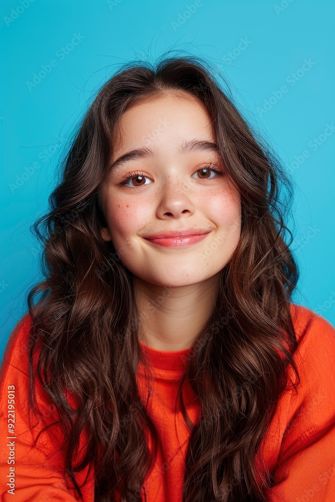 An Asian Teenager'S Portrait, Isolated In A Blue Studio Background An Asian Teenager'S Portrait, Isolated In A Blue Studio Background